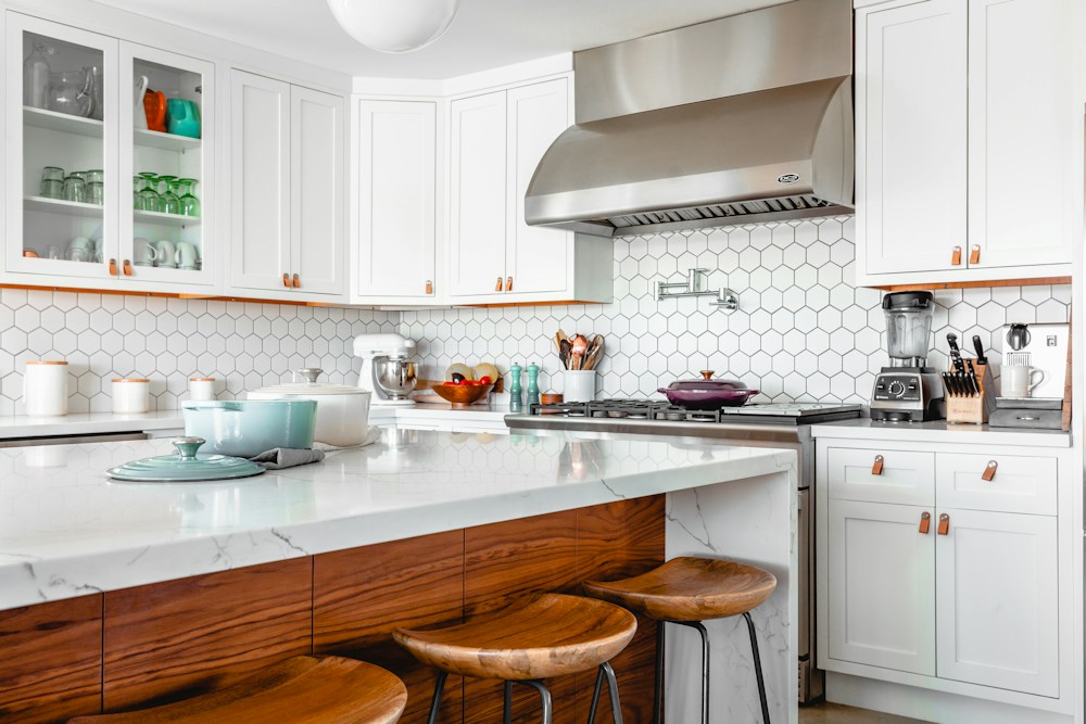 Light-filled kitchen with open shelving